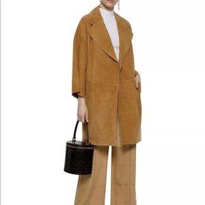 Theory Kimono Coat Khaki Brown Double Face Suede | Size L NWT 🤎